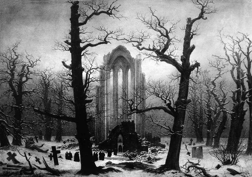 Foto de un cementerio nevado